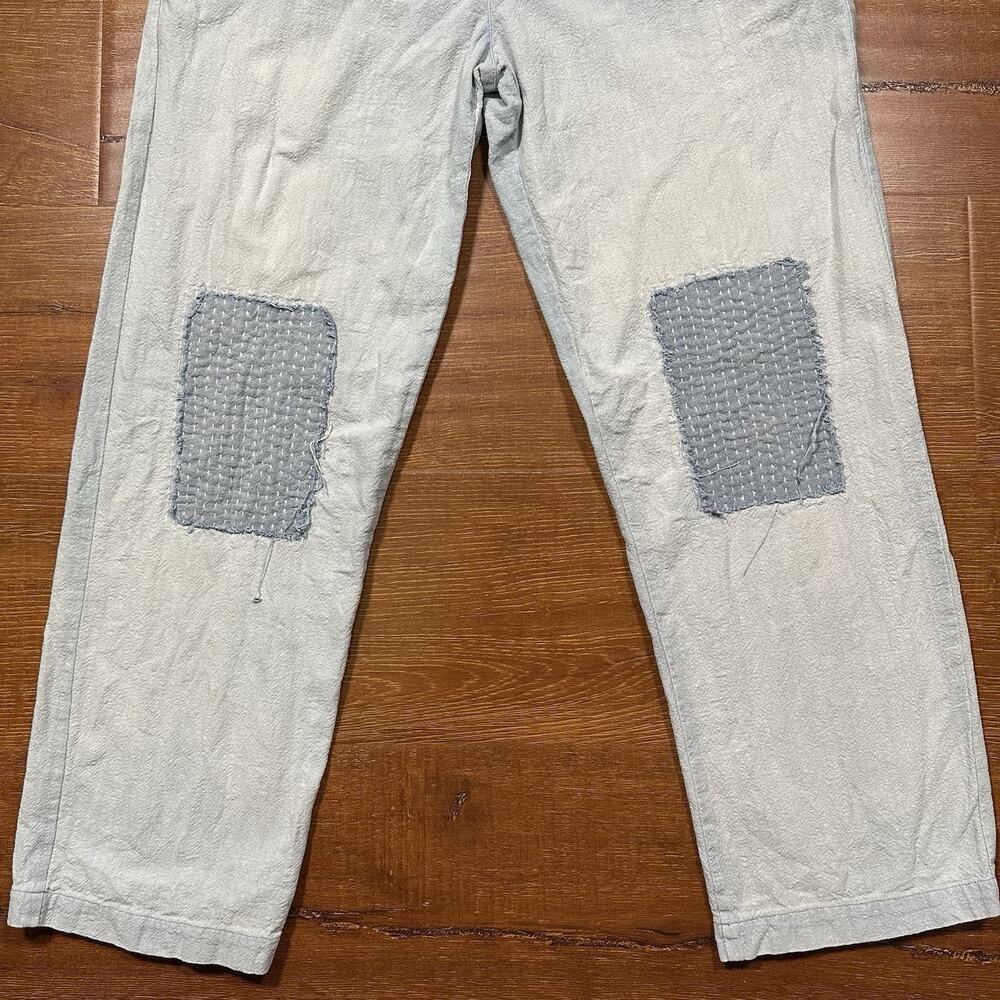 PO-EM Pull On Pants Womens M Blue Light Wash Denim Handwoven Cotton Boro Patch - Picture 4 of 15